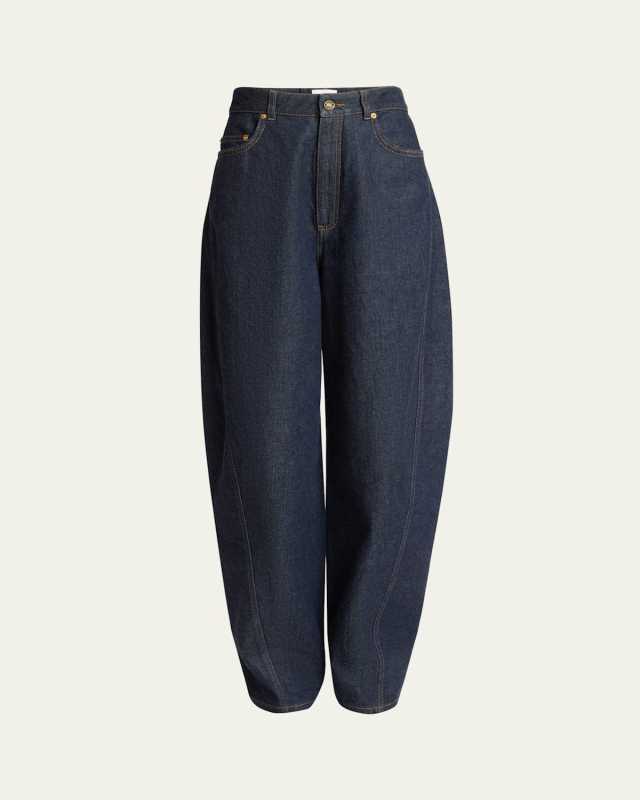 Mid-Rise Barrel-Leg Denim Cocoon Trousers